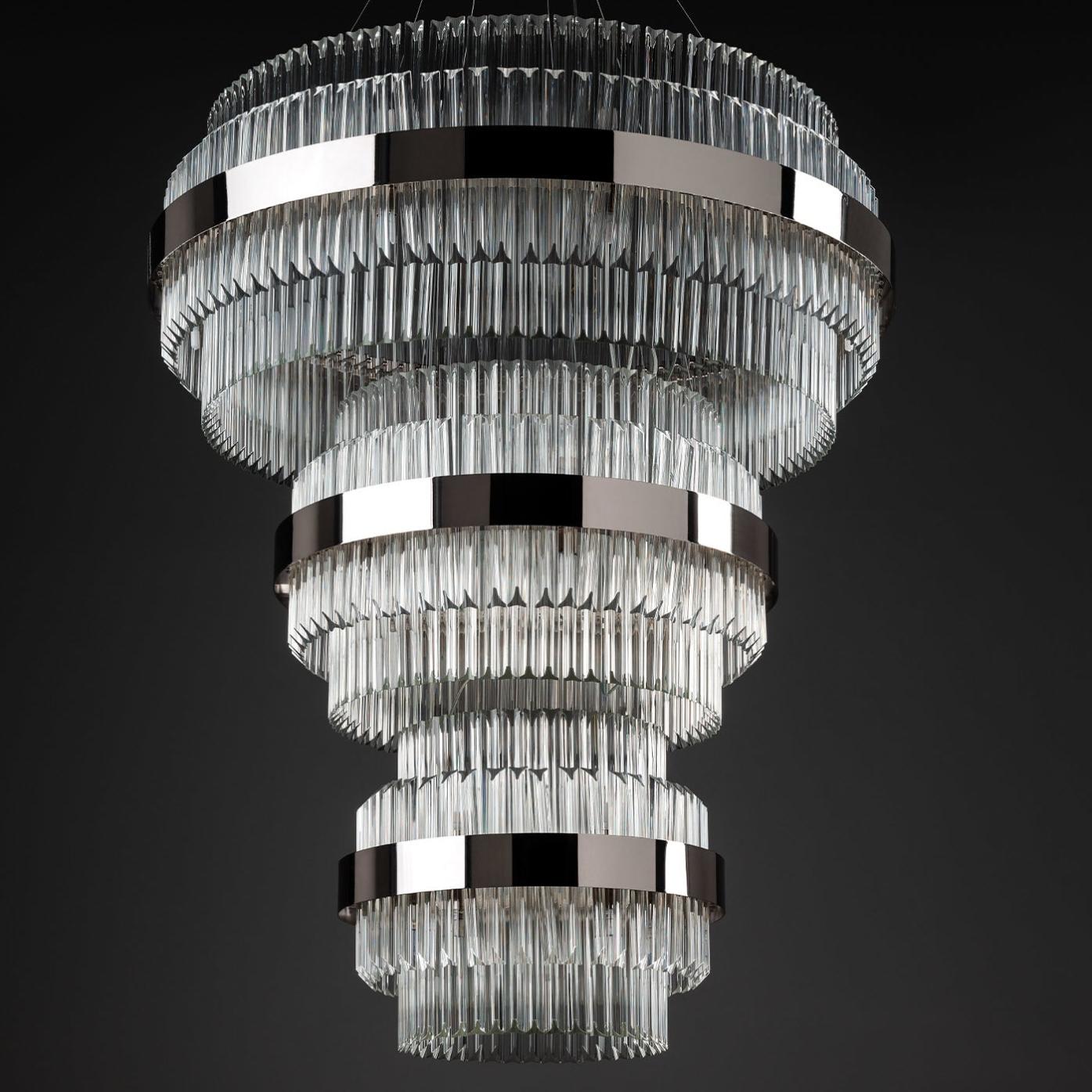 Polished Nickel Round Chandelier with Triedro Glass