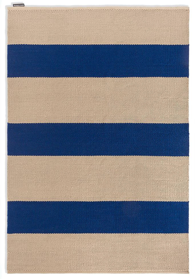Blue/Beige Striped Outdoor Rug ☞ Size: 4' 7" x 6' 7" (140 x 200 cm)