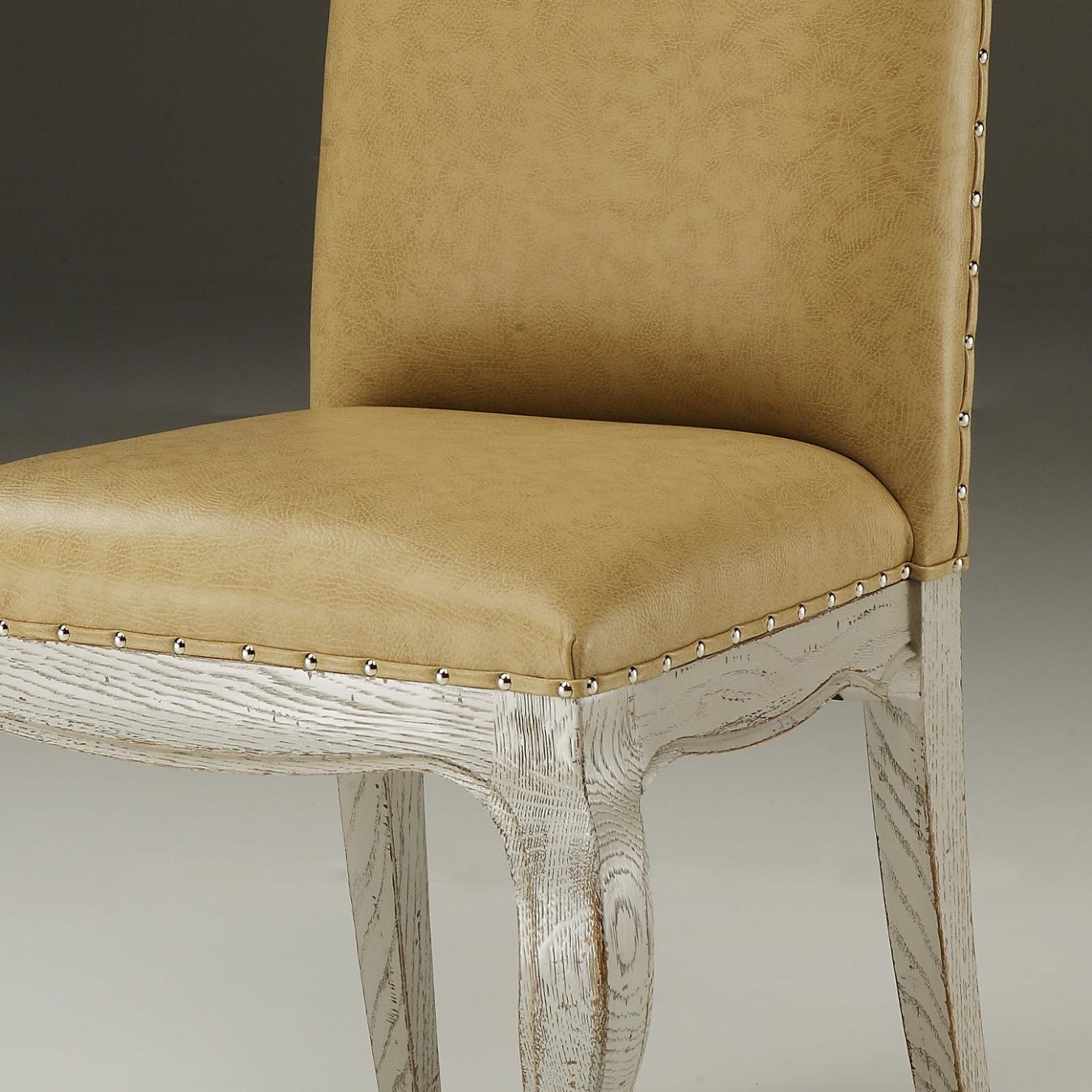 Upholstered Chair in Beige Leather