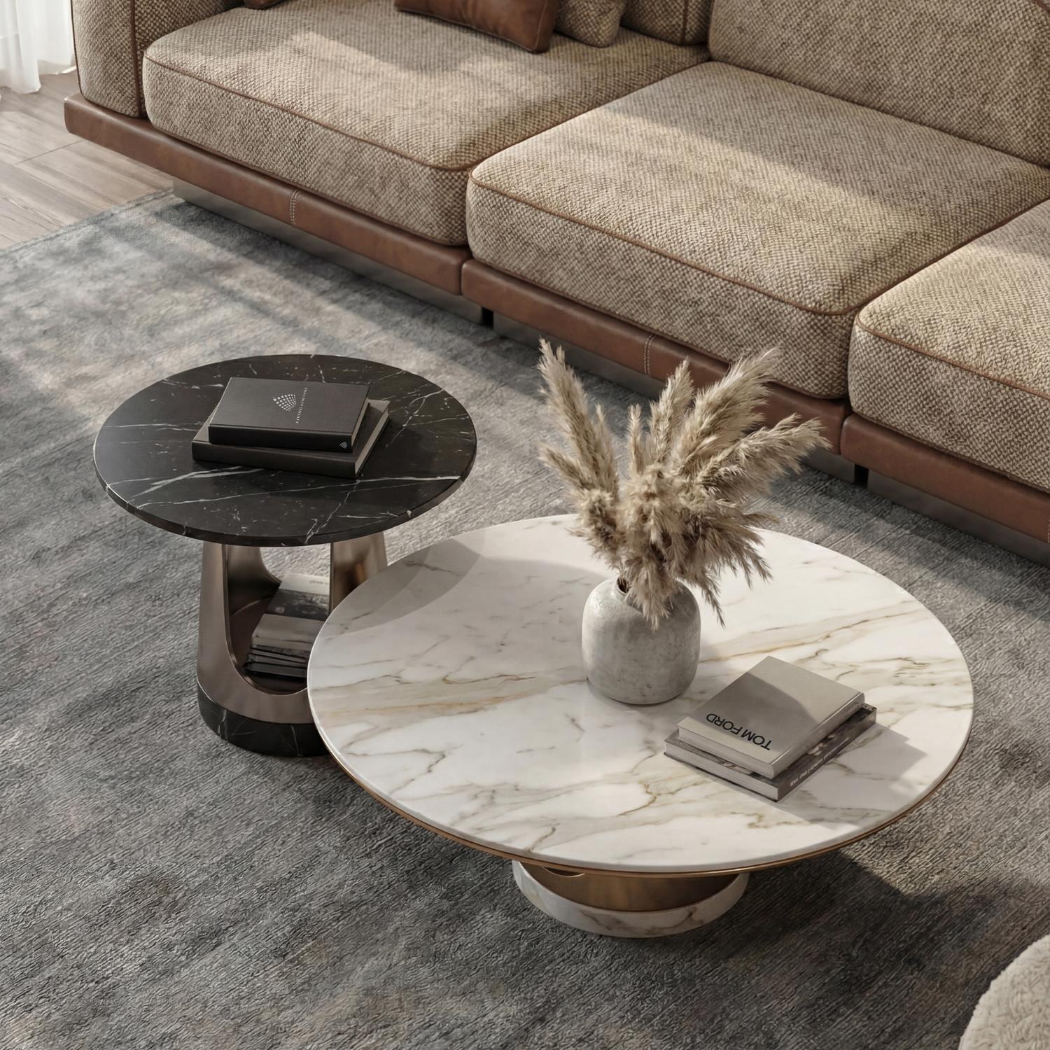 Aura Round Coffee Table with Dark Stone Top