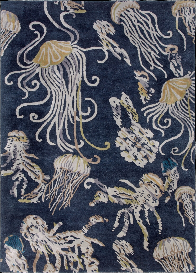 Jellyfish Blue Italian Sitap Rug