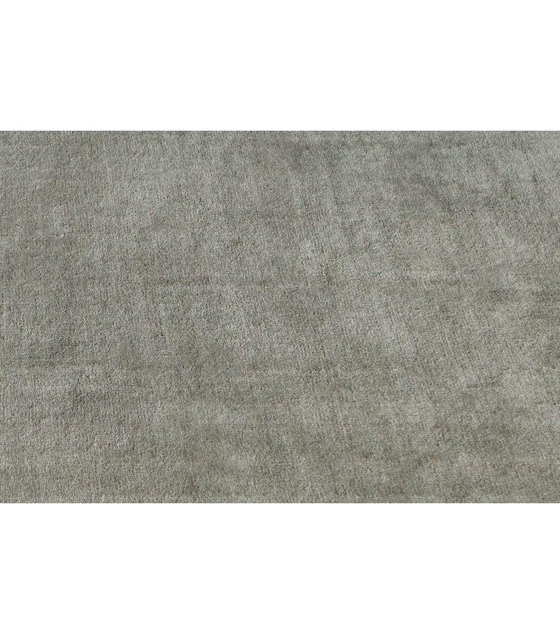 Plain Blue Viscose Hand-Loomed Rug | Colour: Gray | Size: 8' 2