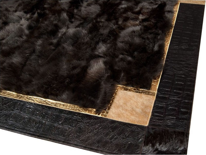 Tuscany Brown/Gold Real Fur Rug ☞ Size: 270 x 270 cm