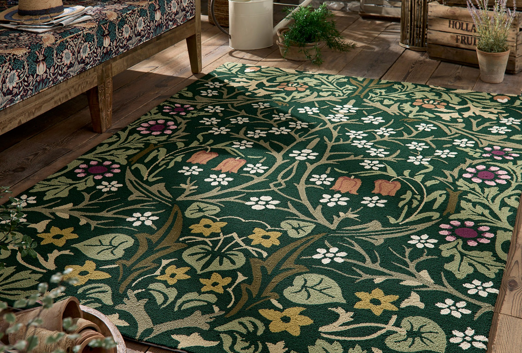 Floral Outdoor Green Handtufted Rug