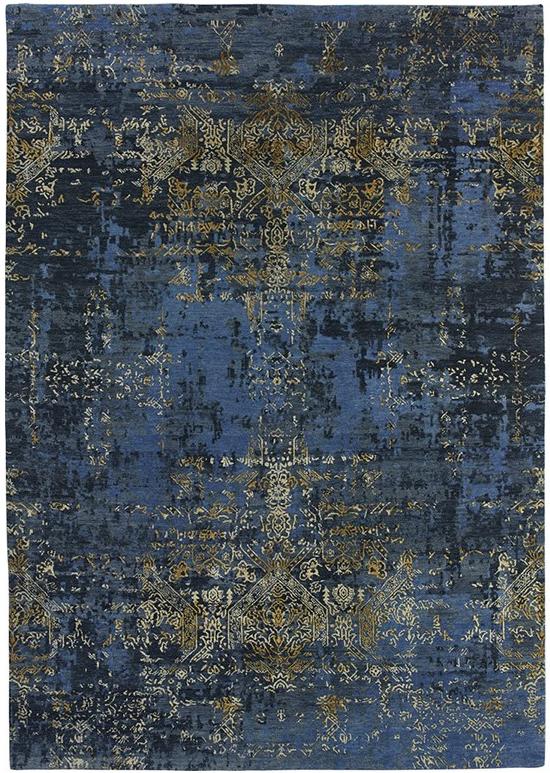 Limited Edition Abstract Blue Gold Rug ☞ Size: 6' 7" x 10' (200 x 300 cm)