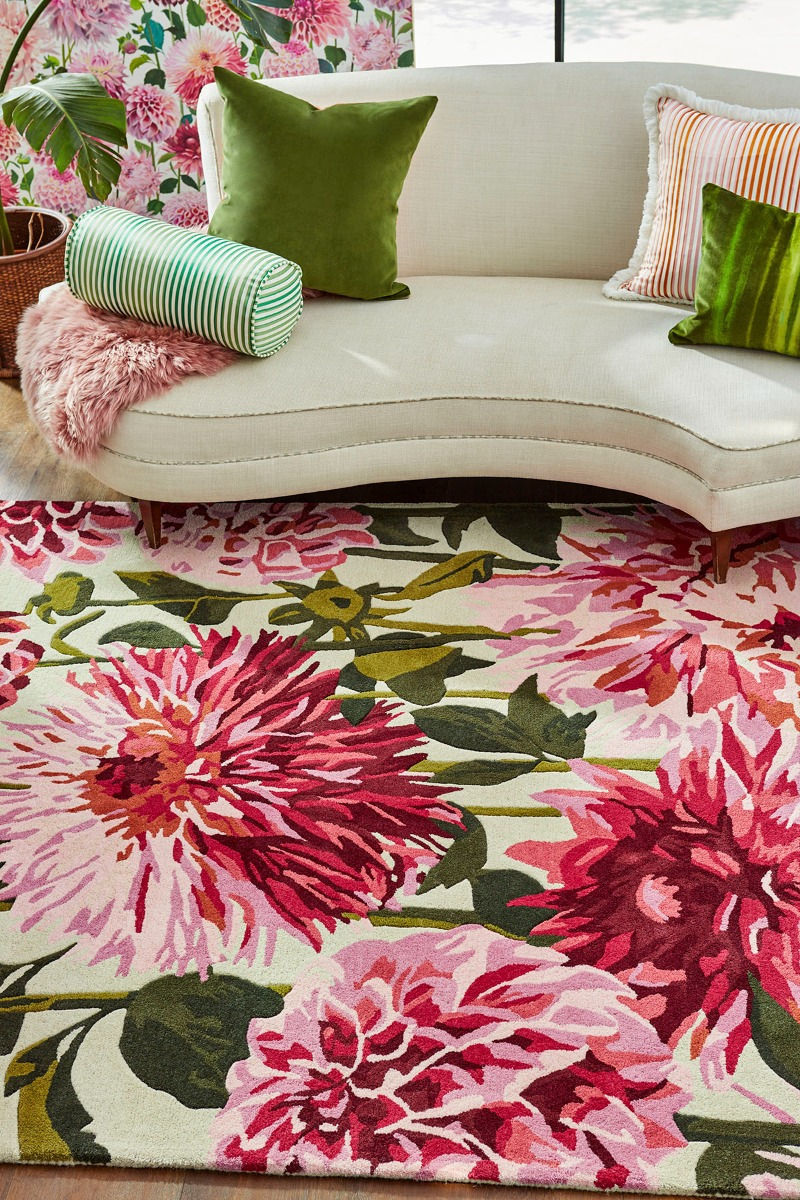 Dahlia Fuchsia / Palm Designer Rug