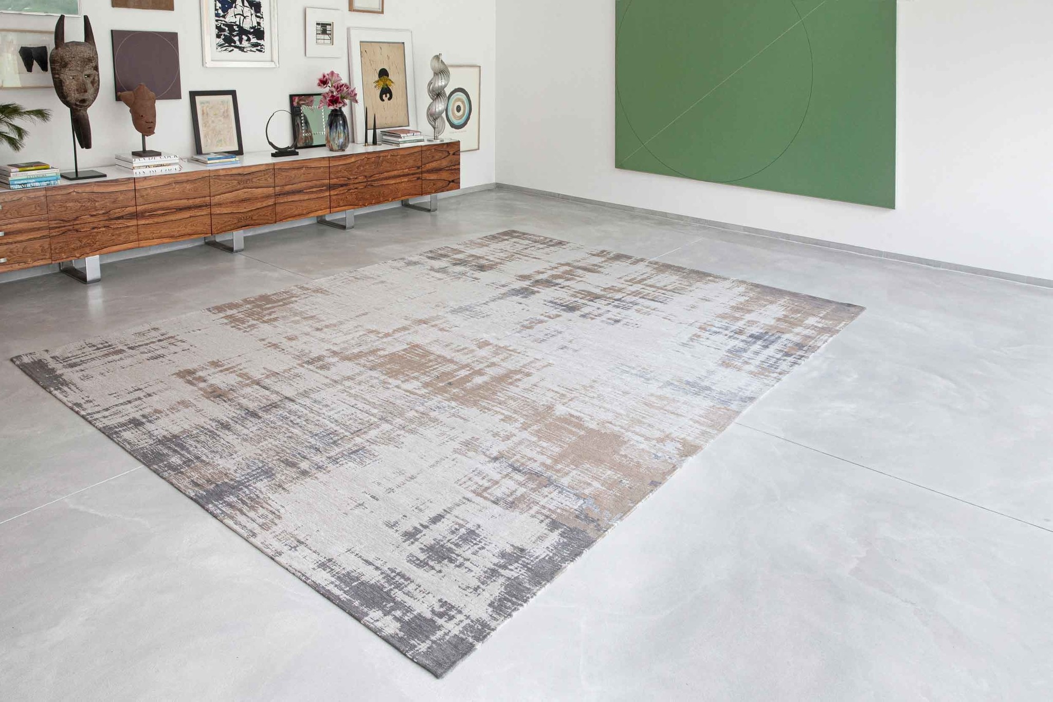 Erased Grey Flatwoven Belgian Rug