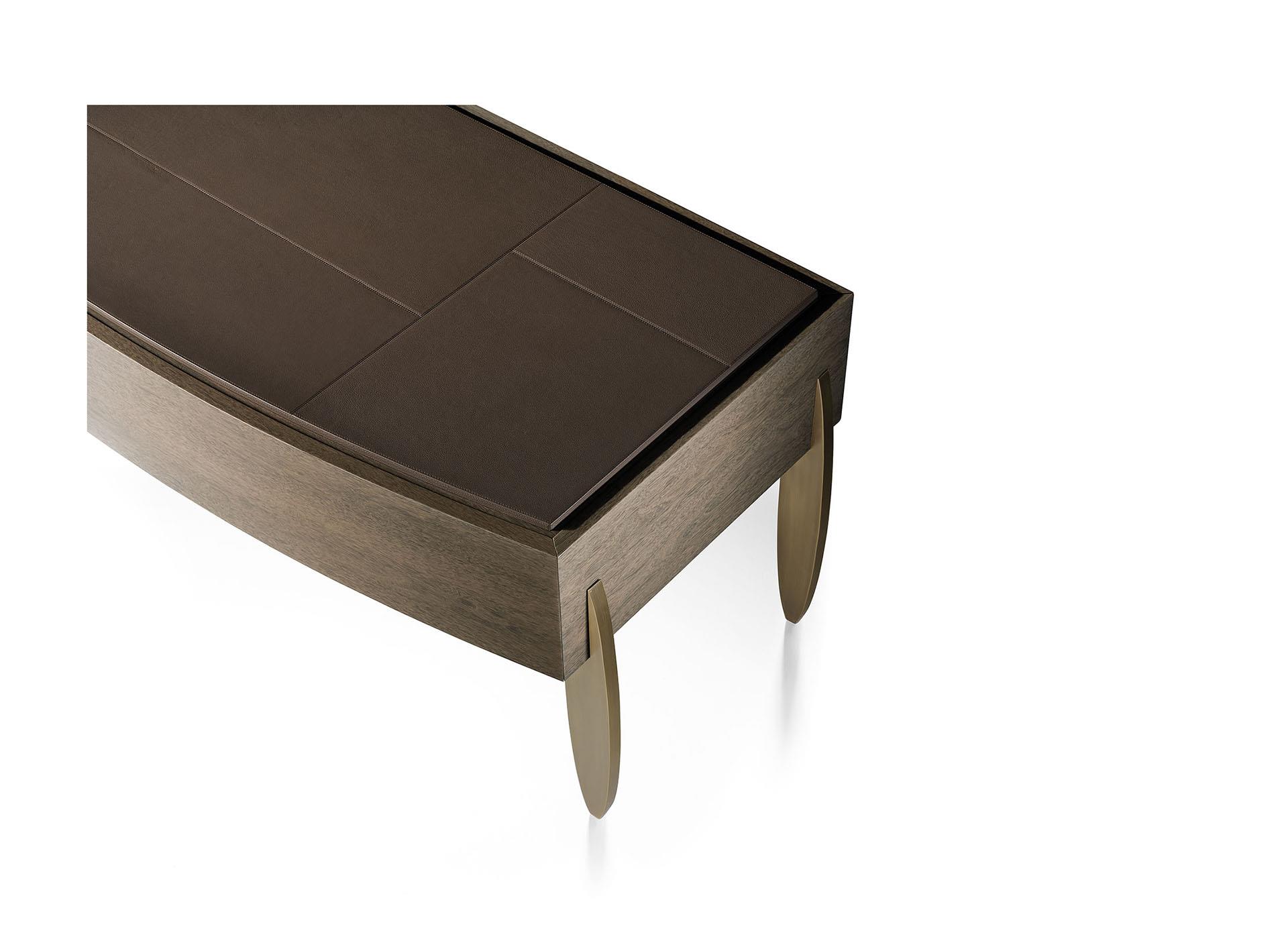 Desk with Leather-Top and Bronze Metal Legs