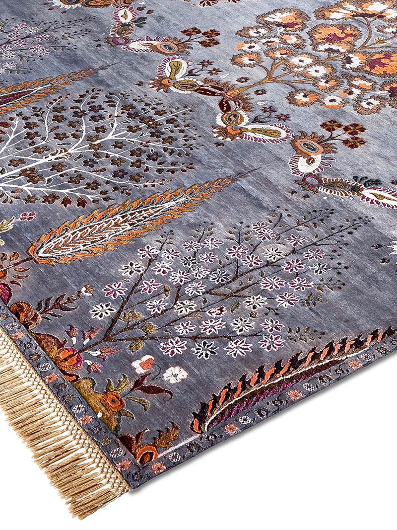 Mughal Charcoal Hand-Woven Rug ☞ Size: 170 x 240 cm