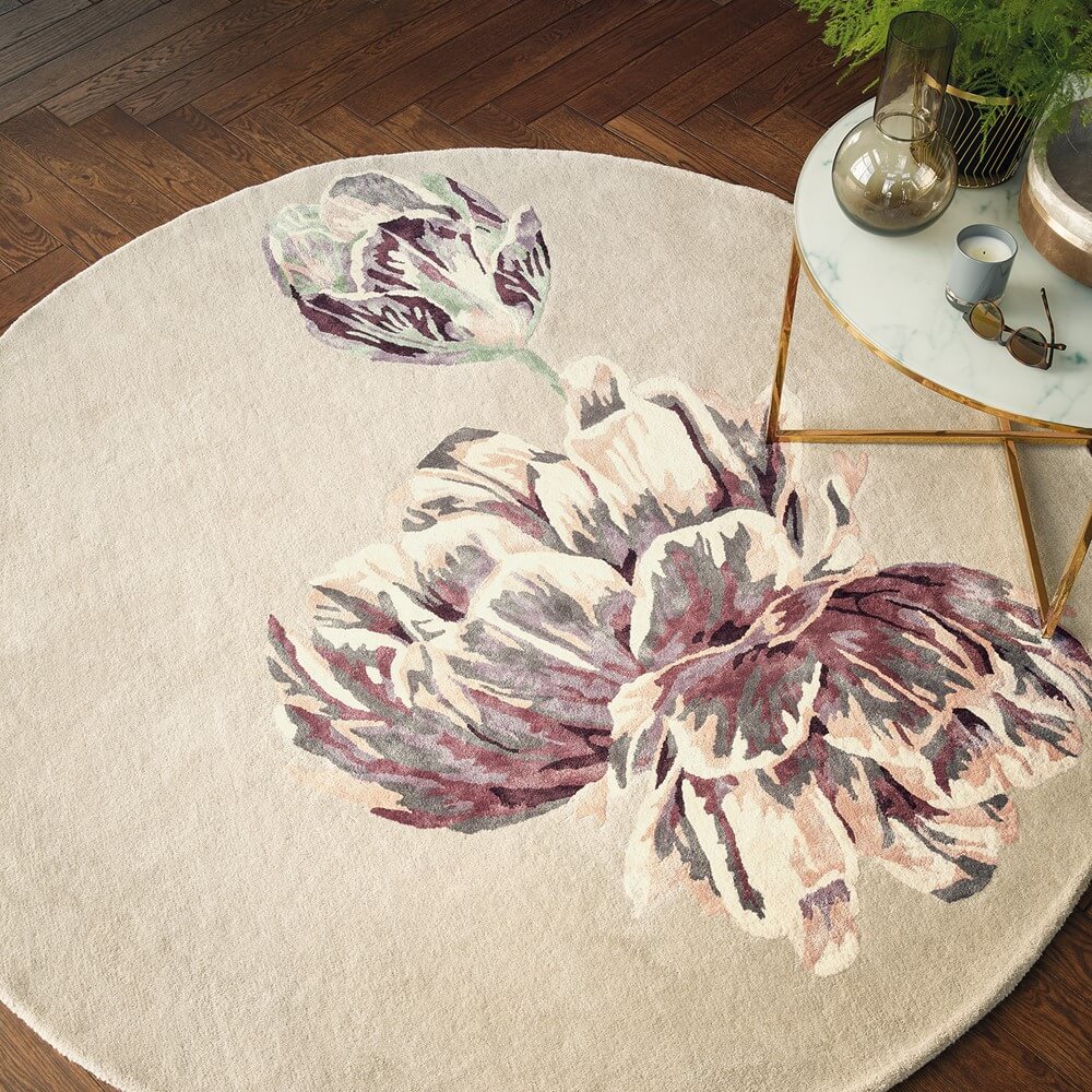 Hand-Tufted Floral Beige Circle Rug