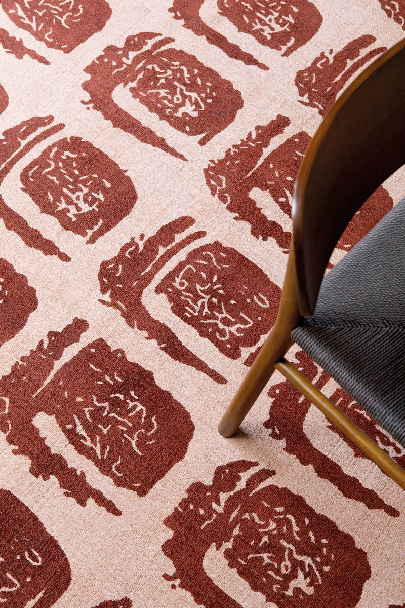 Woodblock Red Designer Rug