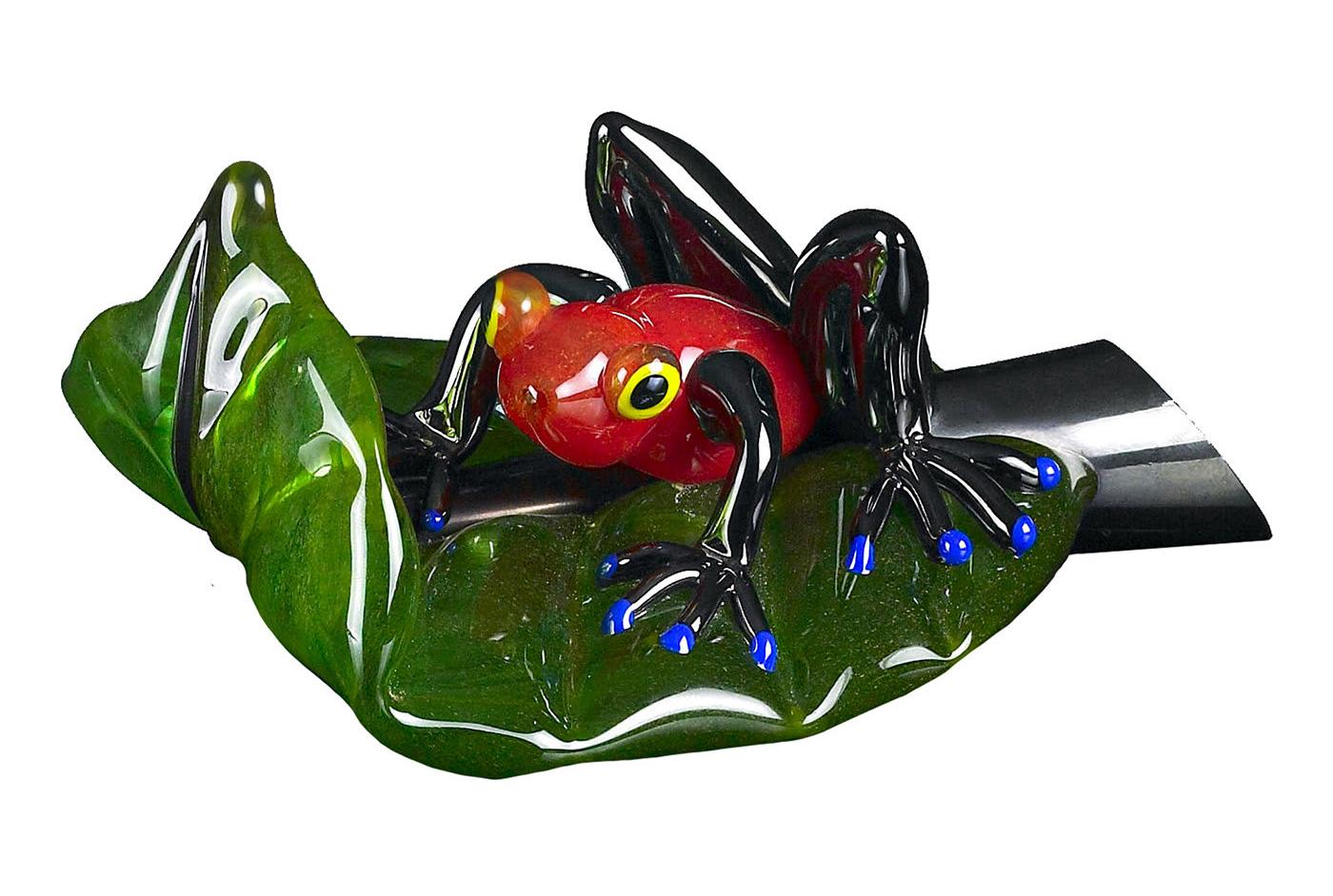 Red Frog on Leaf Figurine