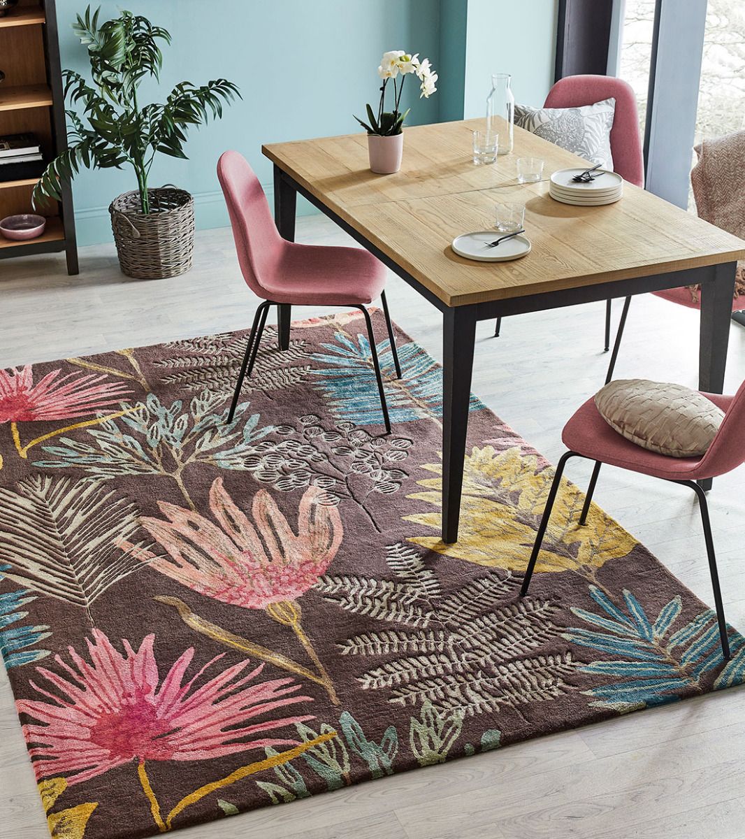 Floral Multicolour Wool & Viscose Rug