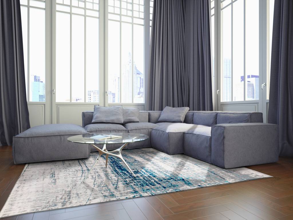 Abstract Flatwoven Azure Rug ☞ Size: 8' x 11' 2" (240 x 340 cm)