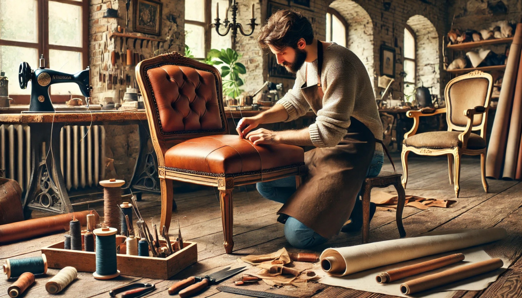 Italian artisans sewing upholstery by hand