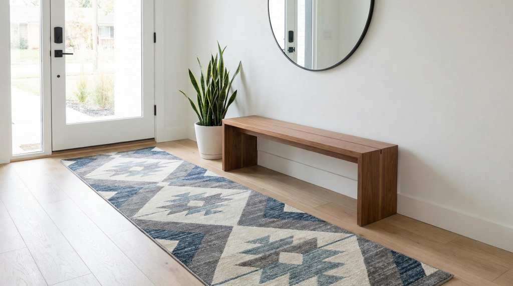 Runner rug in modern entryway