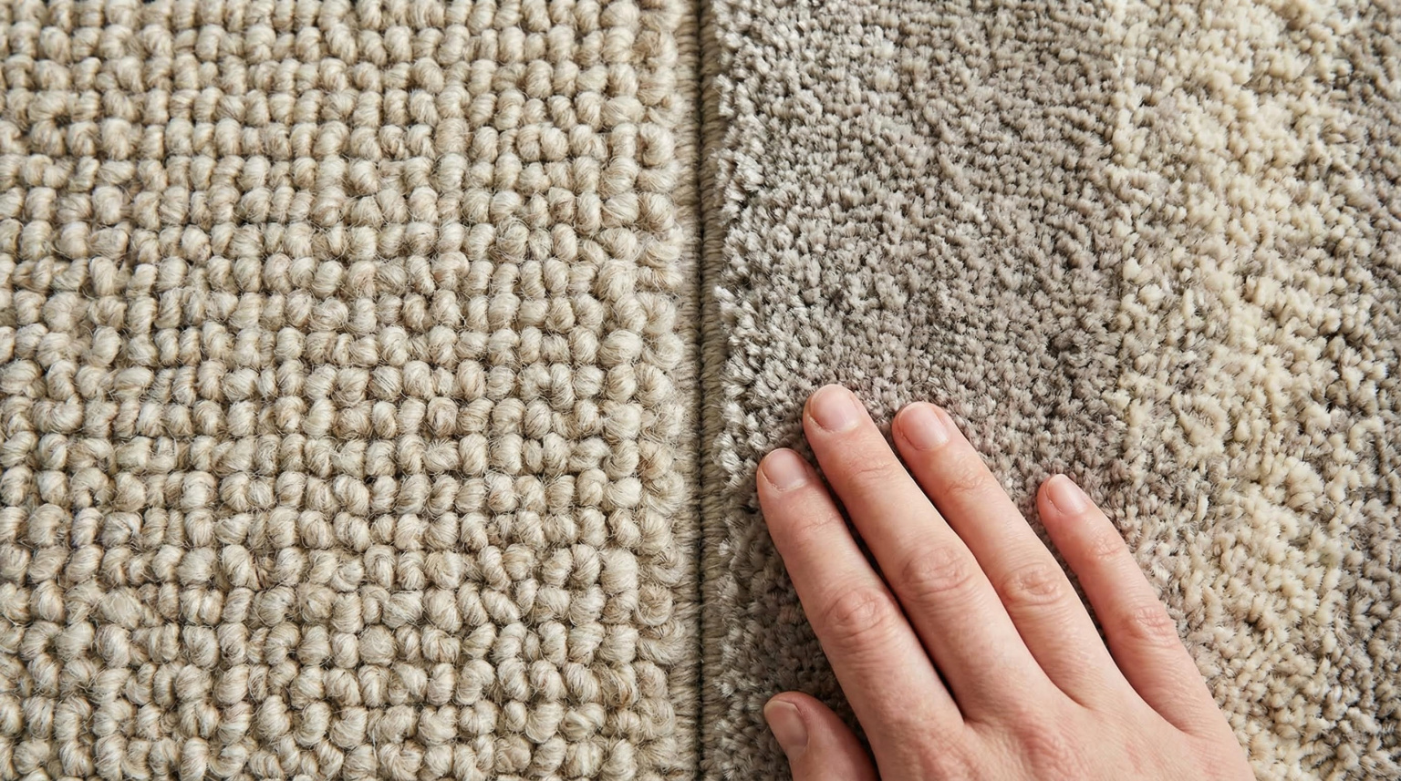 Comparison of loop pile and cut pile rug textures side by side