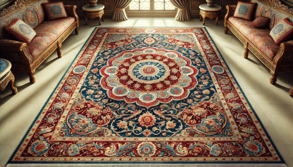 Detailed Persian rug with intricate floral patterns