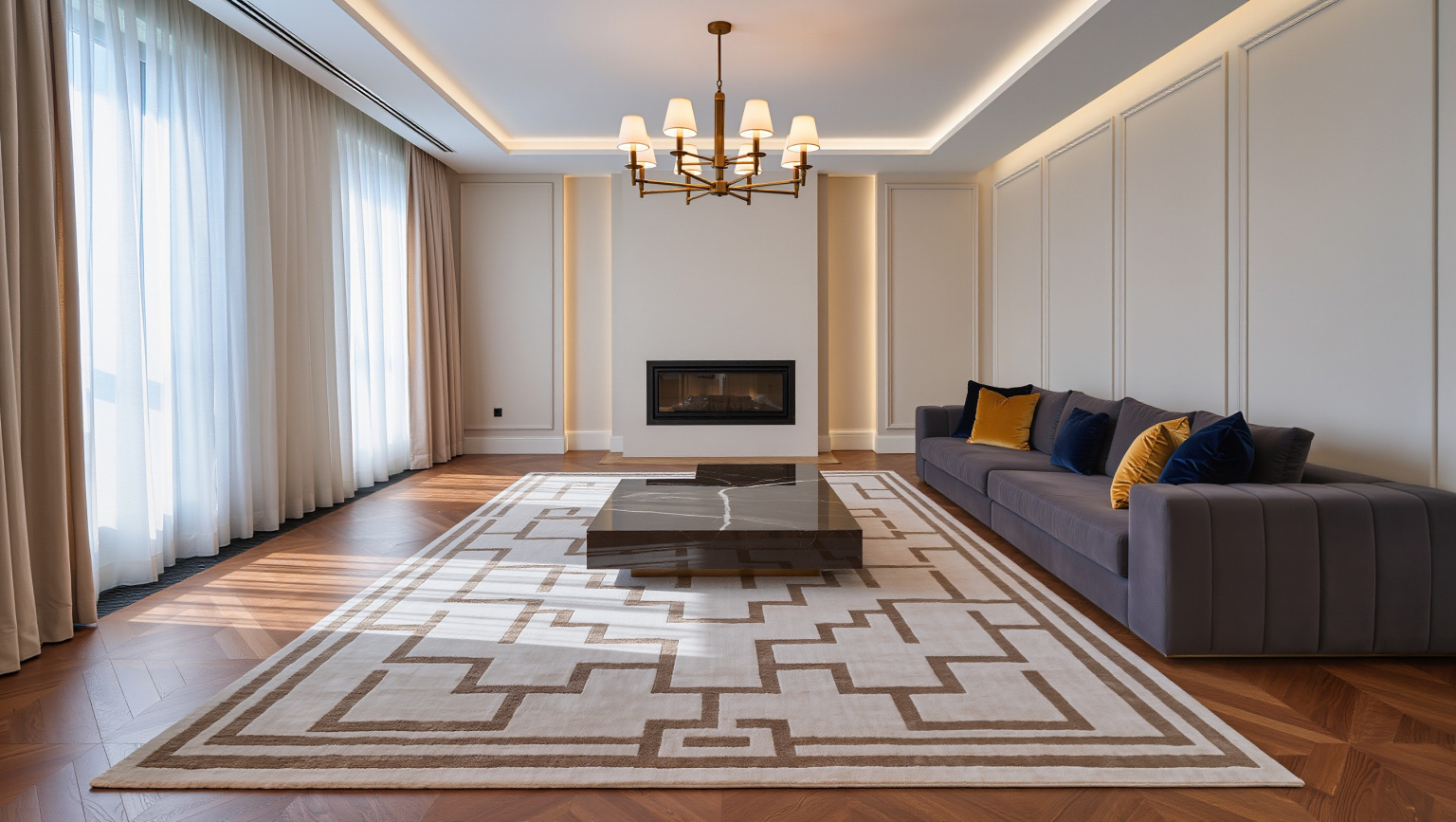 trimmed rug pad fitting neatly under a hand-knotted area rug