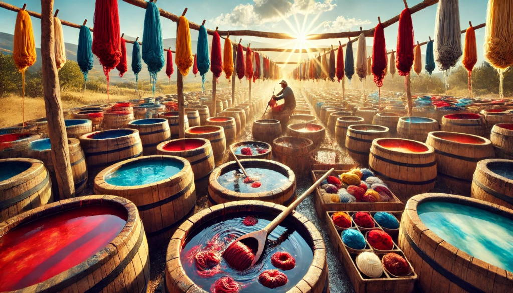 Artisans dyeing wool in natural vats