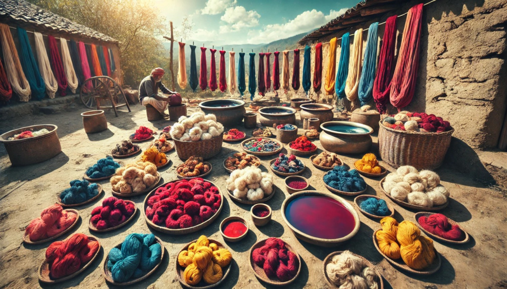Raw wool, silk threads, and natural dyeing vats
