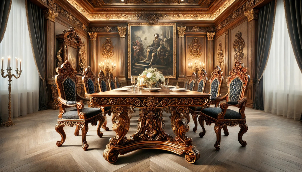 Classic Italian dining set with Renaissance-inspired design