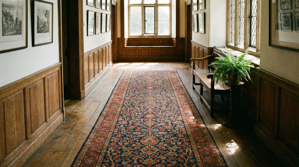 Hallway with patterned runner rug