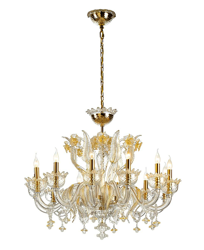 Murano Glass Transparent & Gold Chandelier