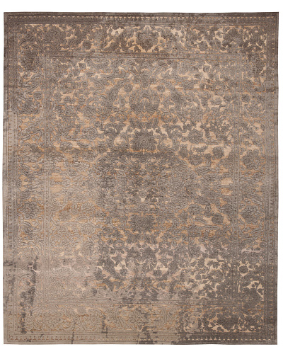 Medallion Hand-Knotted Brown / Grey Rug