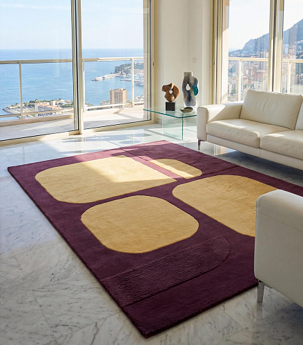 Rounded Blocks Plum Handcrafted Rug