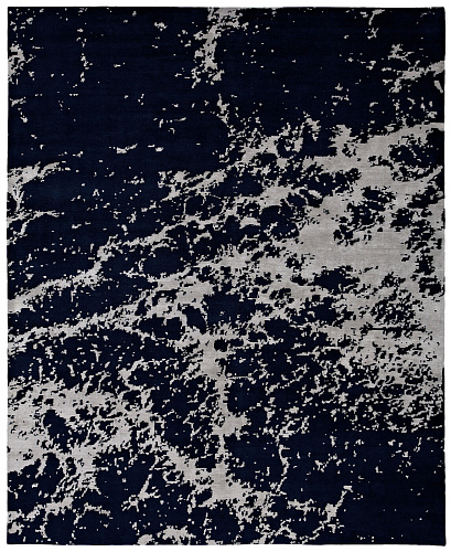 Hand-Knotted Black Wool & Silk Rug
