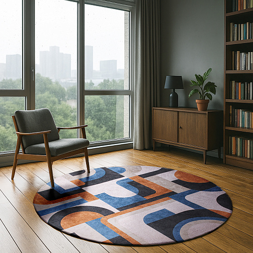 Camel Blue Round Rug