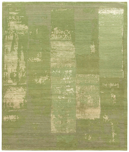 Hand-Knotted Wool & Silk Green Rug