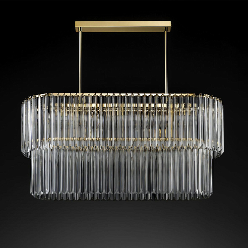 Oval Antique Gold Chandelier with Clear Triedro Glass