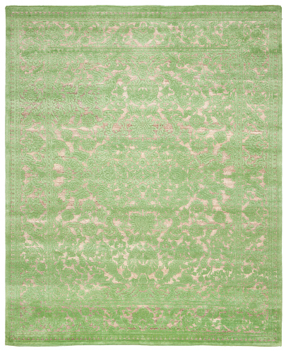 Medallion Hand-Knotted Embossed Green Rug