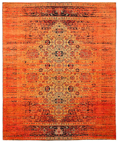 Orange Hand Knotted Wool & Silk Rug