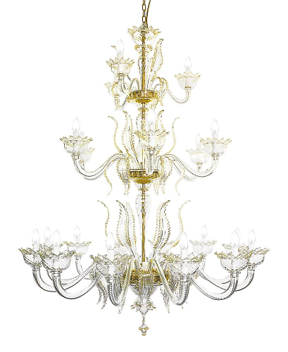 Gold Murano Glass Multi-Tier Chandelier 21 Lights