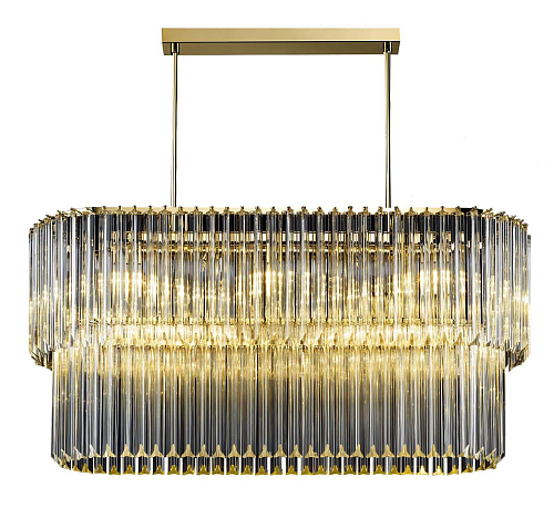 Oval Antique Gold Chandelier with Clear Triedro Glass