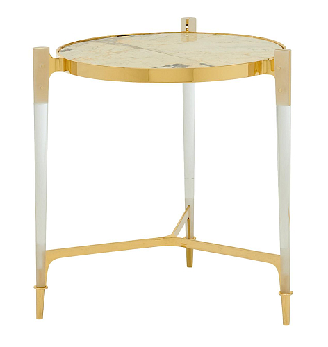 Round Brass Marble Top Side Table