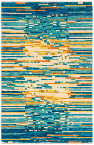Pixel Wave Teal Handcrafted Rug