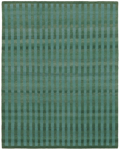 Hand-Knotted Wool Green Stripes Rug