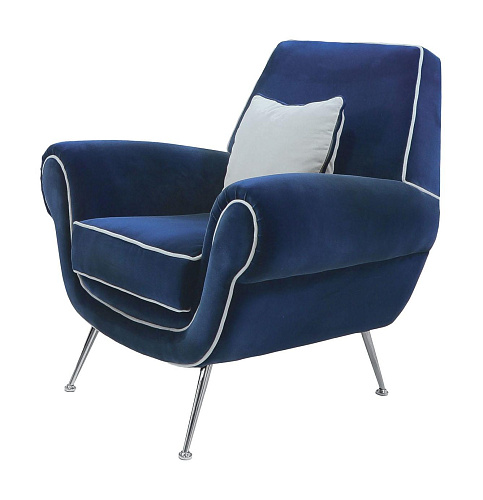 Deep Blue Velvet Armchair with Metal Base