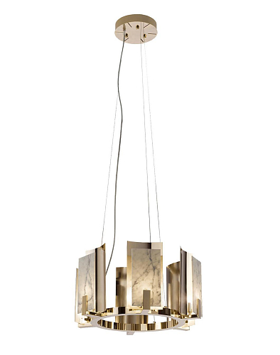 Carrara Marble Round Chandelier in Gold Finish