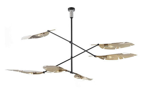 Leaf Soft Gold and Black Chandelier with Carrara Marble