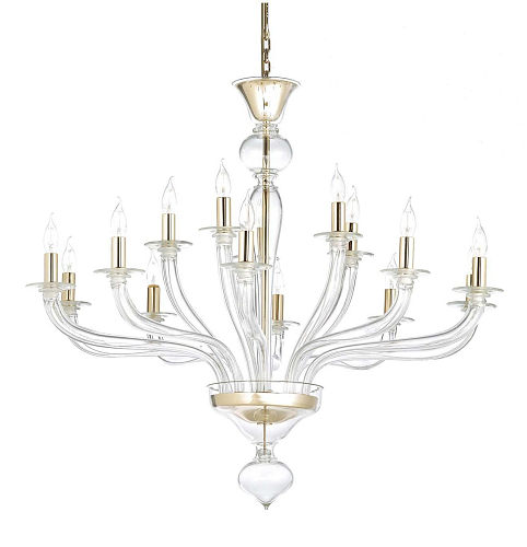 Murano Clear Glass Chandelier with 24K Gold Finish