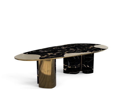 Athena Portoro Marble & Patina Dining Table