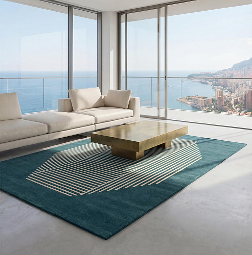 Octagon Lines Teal Artisan Rug