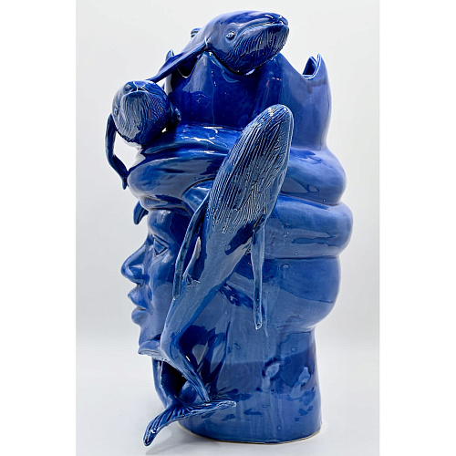 Moor's Head Glossy Blue Sculpture