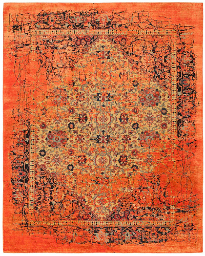 Orange Hand Knotted Wool & Silk Rug