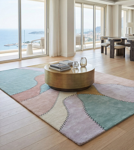 Pastel Collage Rose Handcrafted Rug